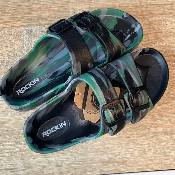 Rockin sandals army camo camouflage size 7 womens adjustable straps slip on NeW - Picture 1 of 6